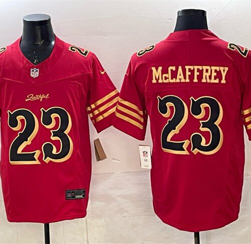 Red/Gold San Francisco 49ers #23 Christian McCaffrey 2025 F.U.S.E. ?Rivalries? Vapor Limited Stitched Football Jersey - SFR39