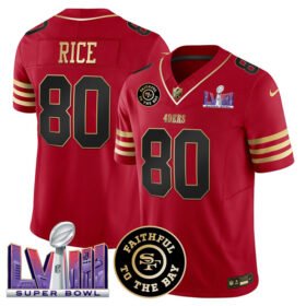 Red San Francisco 49ers #80 Jerry Rice 2025 F.U.S.E. Faithful & Super Bowl LVIII Patch Vapor Limited Stitched Football Jersey - SFR90