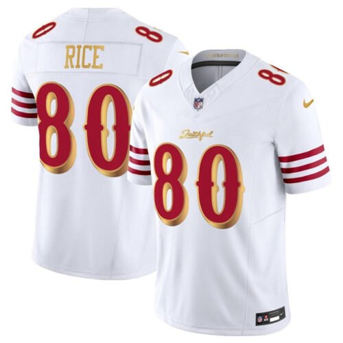 White/Gold San Francisco 49ers #80 Jerry Rice 2025 F.U.S.E. ?Rivalries? Vapor Limited Stitched Football Jersey - SFR72
