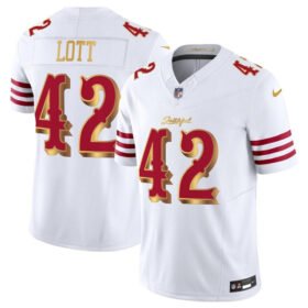 White/Gold San Francisco 49ers #42 Ronnie Lott 2025 F.U.S.E. ?Rivalries? Vapor Limited Stitched Football Jersey - SFR49
