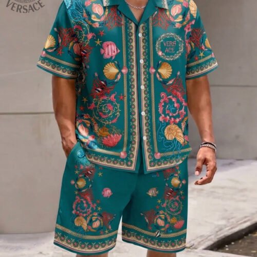 Premium Versace Satin Shirt & Shorts Set Trending 2026 - VSS08