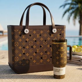 [Brown] Louis Vuitton Inspired 40oz Tumbler & Bogg Bag Collection - LVB01