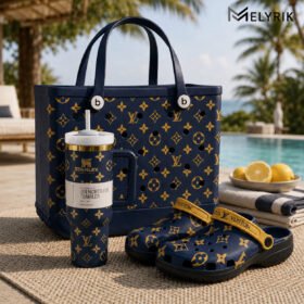 [Navy] Louis Vuitton Inspired 40oz Tumbler & Bogg Bag & Clogs Collection - LVB07