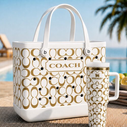 [White] COACH® Inspired 40oz Tumbler & Bogg Bag - CTB01
